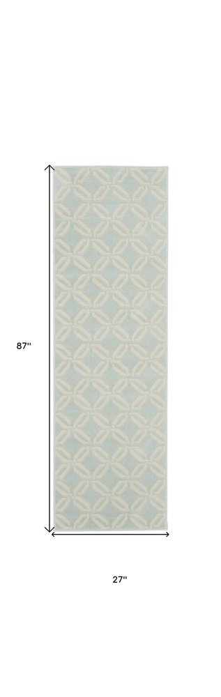 7' Beige and Green Trellis Runner Rug