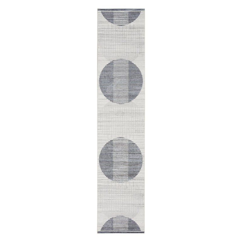 6' Ivory And Blue Geometric Runner Rug