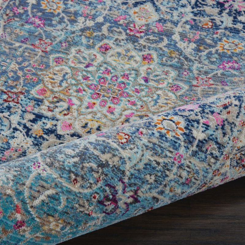 4' X 6' Blue and Beige Floral Distressed Area Rug