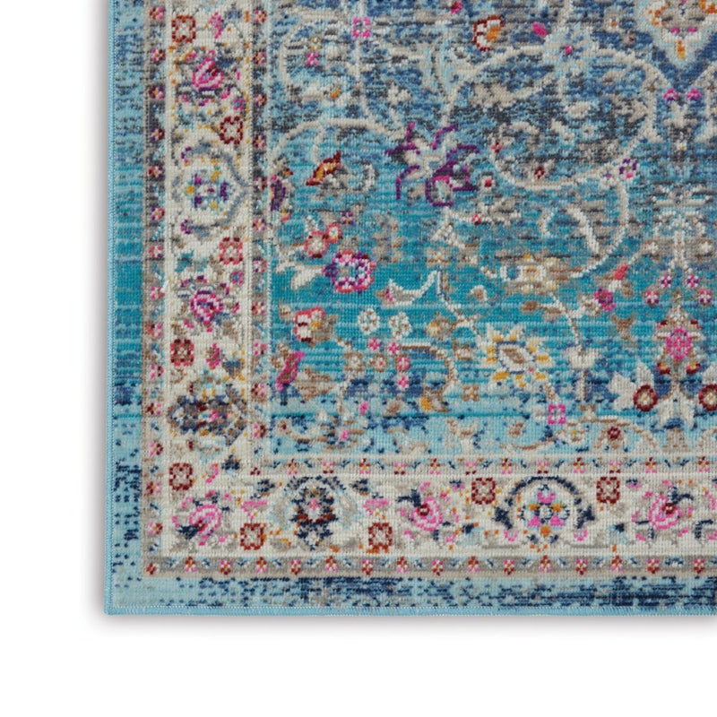 4' X 6' Blue and Beige Floral Distressed Area Rug