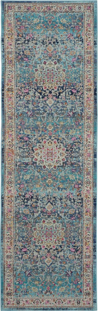 4' X 6' Blue and Beige Floral Distressed Area Rug