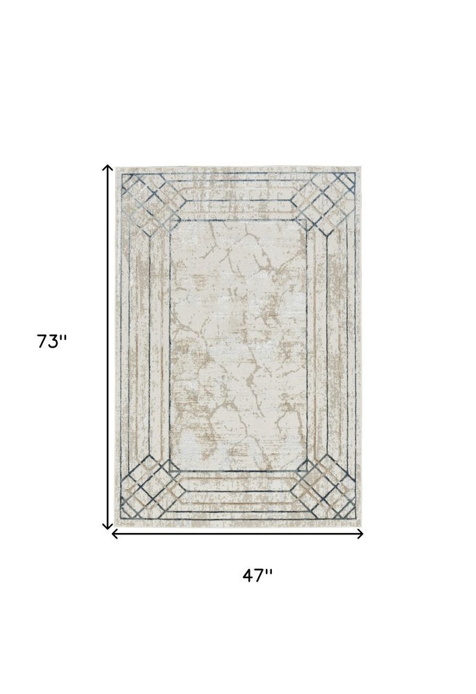 4' X 6' Ivory Black and Taupe Geometric Non Skid Area Rug
