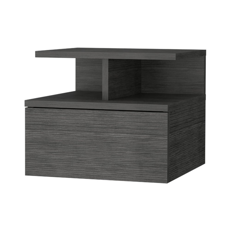 12" Gray Wood One Drawer Floating Nightstand