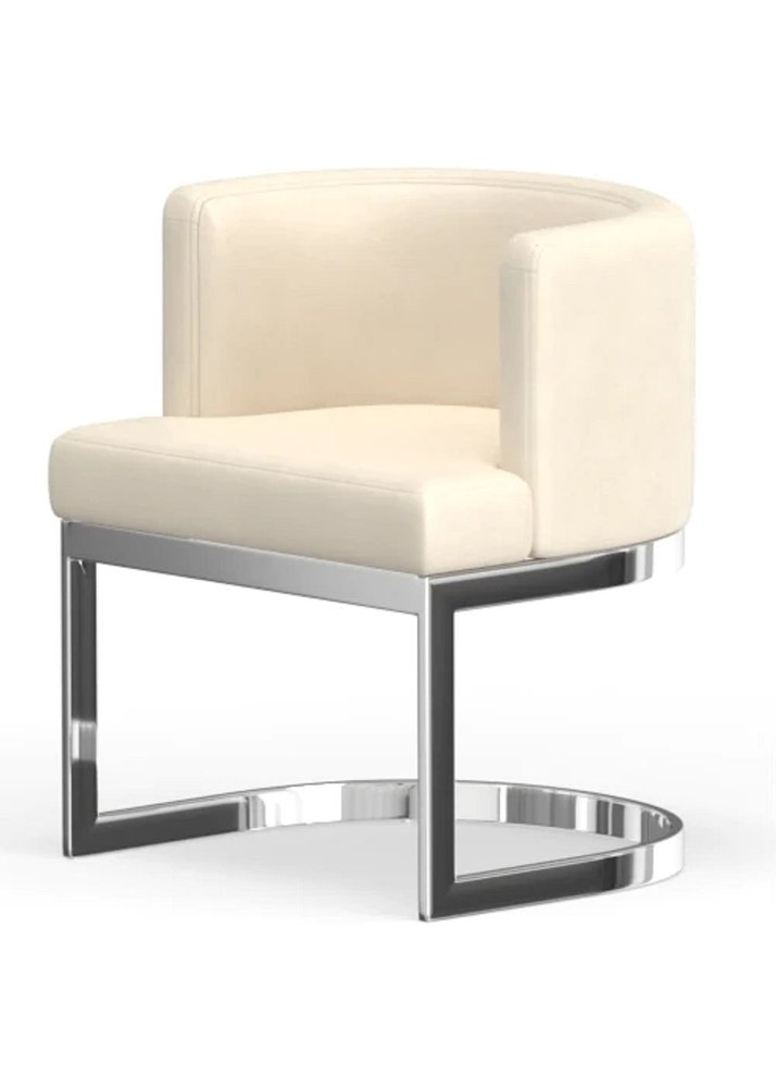 Gray And Silver Slipcovered Faux Leather And Metal Wing Back Dining Side Chair