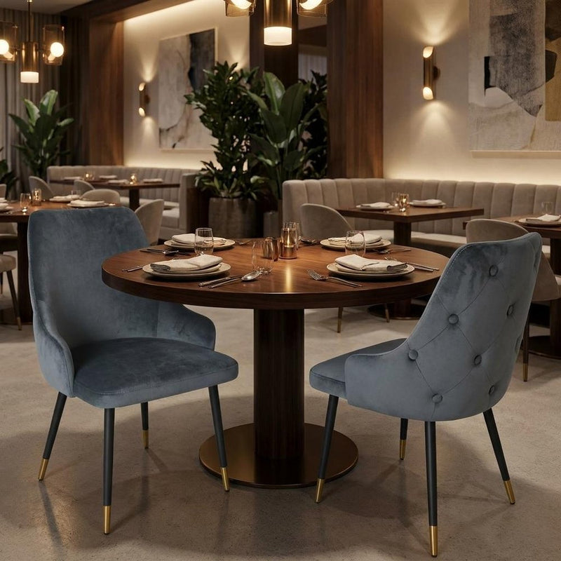 Set of Two Charcoal Black And Gold Tufted Fabric And Metal Dining Side Chairs