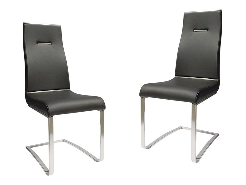 Set of Two Black And Silver Faux Leather And Stainless Steel Dining Side Chairs