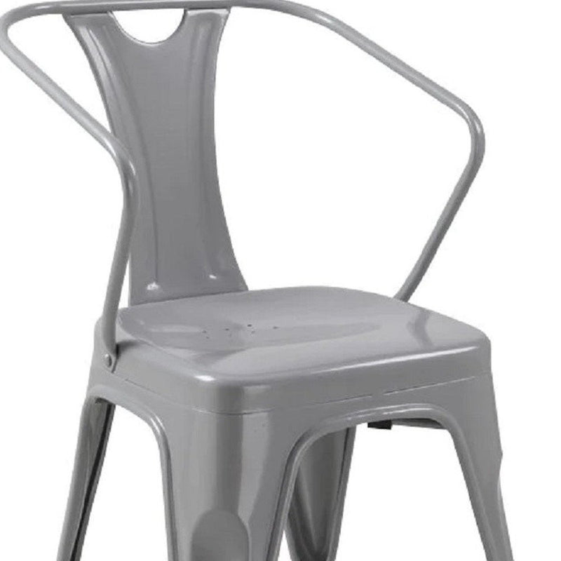 Set of Four Gray Metal Partially Open Back Dining Arm Chairs