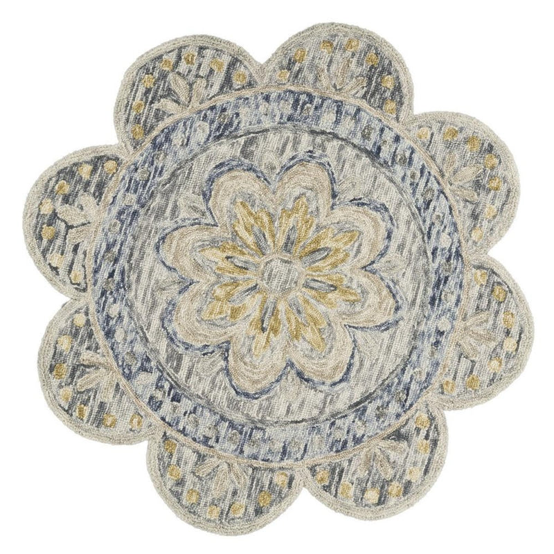 4' Beige Round Wool Floral Hand Tufted Area Rug