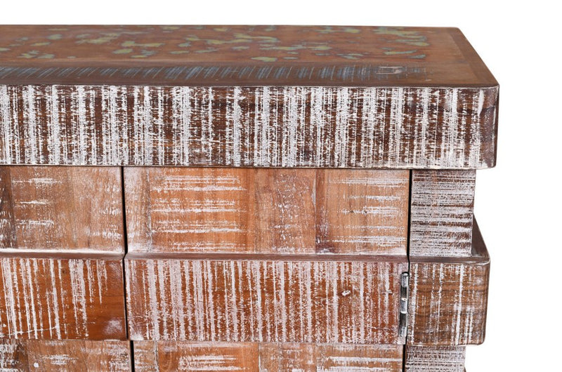 60" Brown And White Distressed Reclaimed Wood Paneled Sideboard With Four Doors