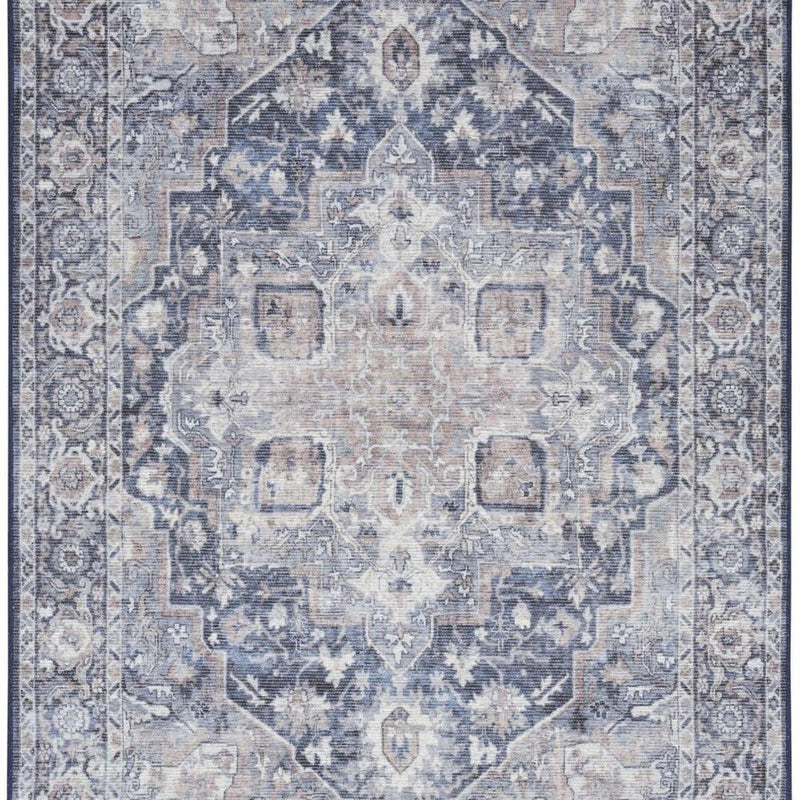 4' X 6' Ivory And Blue Floral Distressed Area Rug