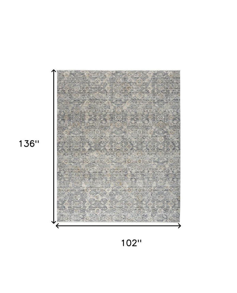 9' X 11' Charcoal Brown And Ivory Floral Distressed Area Rug With Fringe
