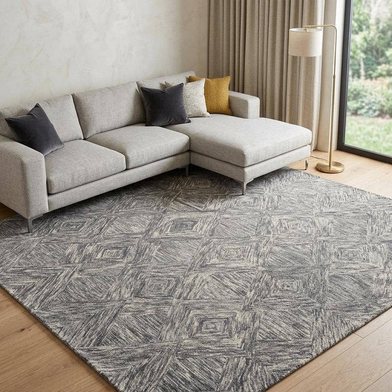 8' X 11' Charcoal and Ivory Wool Geometric Area Rug