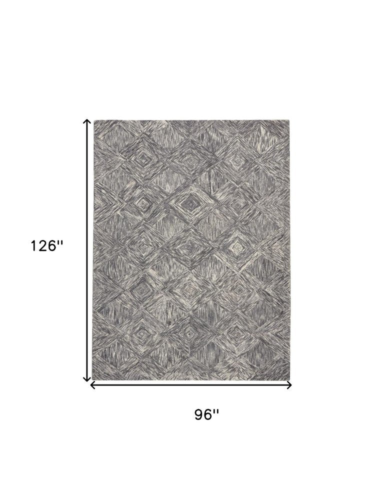 8' X 11' Charcoal and Ivory Wool Geometric Area Rug