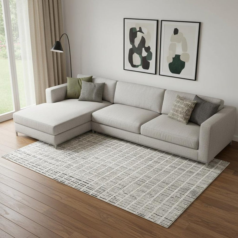 5' X 7' Ivory and Black Geometric Area Rug
