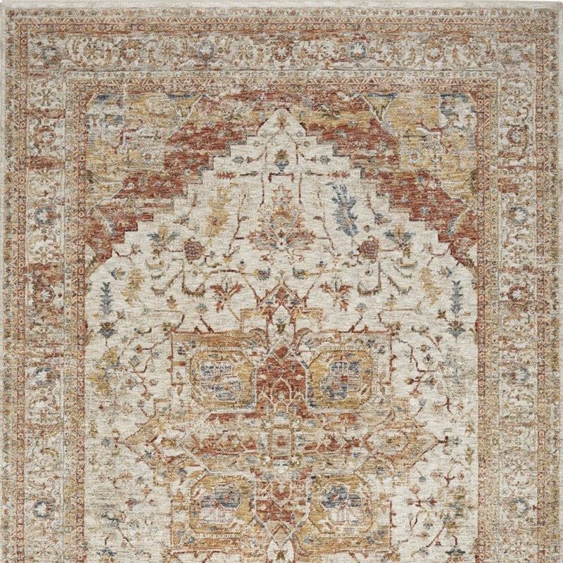9' X 13' Rust And Ivory Floral Distressed Area Rug