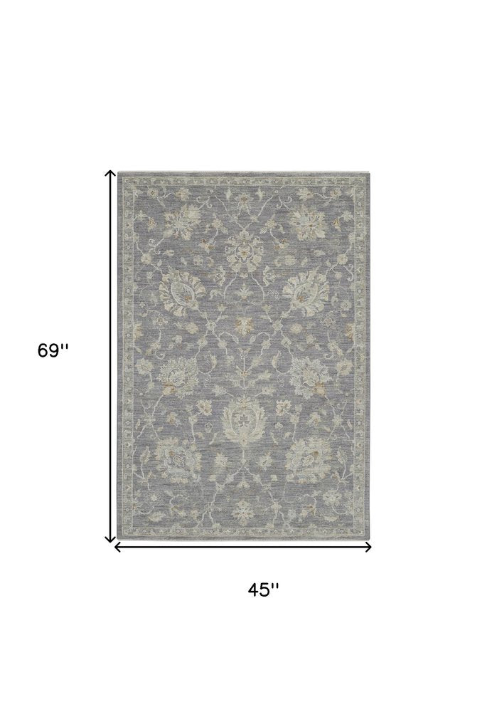 4' X 6' Gray And Charcoal Floral Area Rug