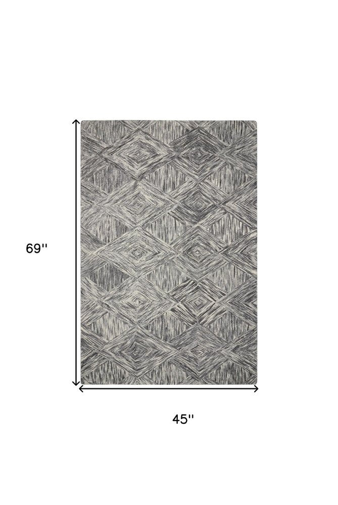 8' X 11' Charcoal and Ivory Wool Geometric Area Rug