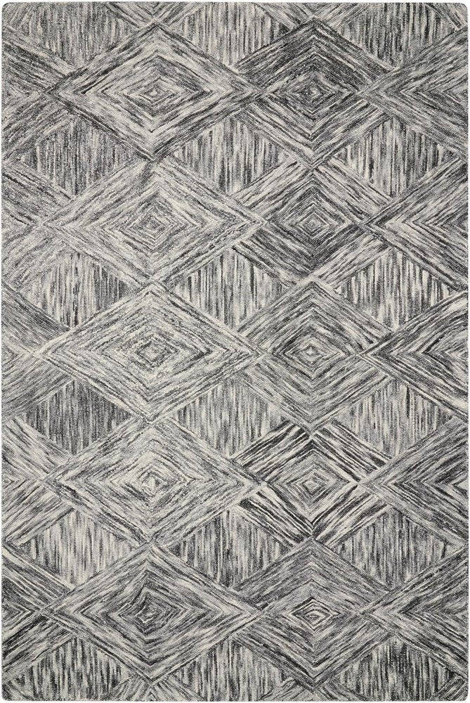 8' X 11' Charcoal and Ivory Wool Geometric Area Rug