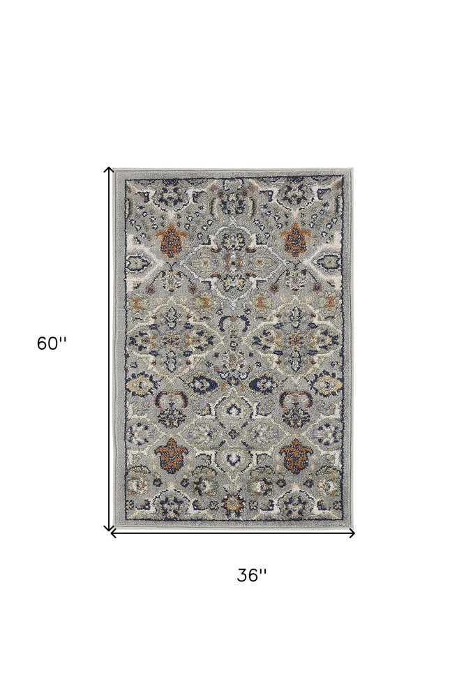 3' X 5' Beige And Blue Floral Area Rug