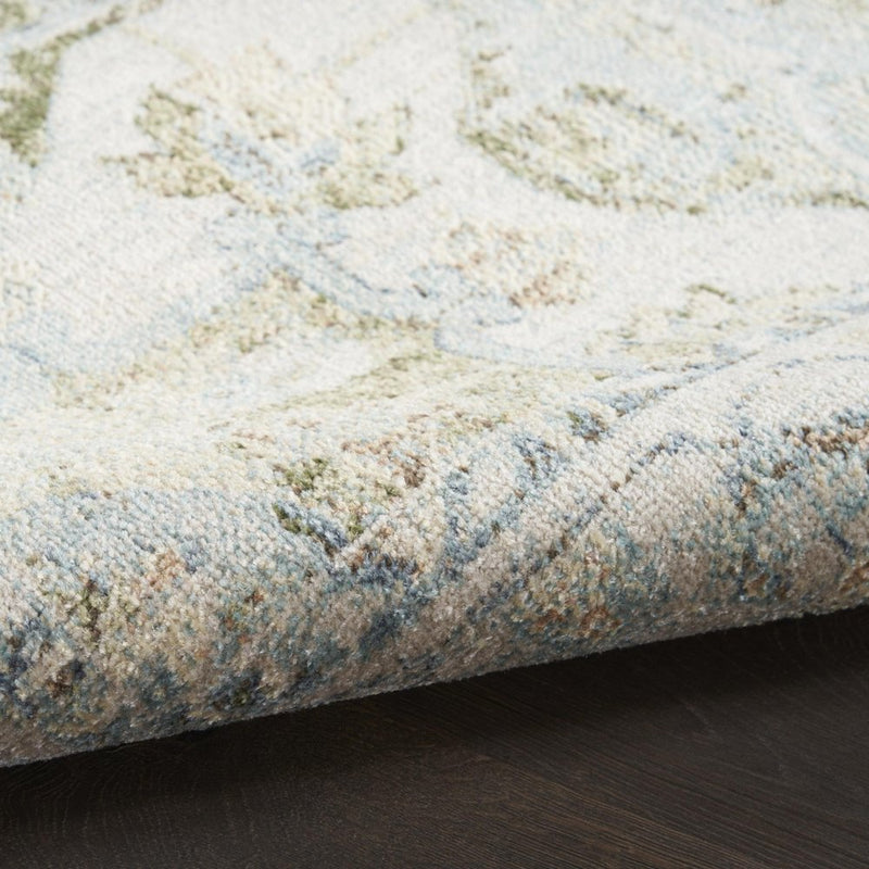 5' Blue And Beige Floral Round Rug