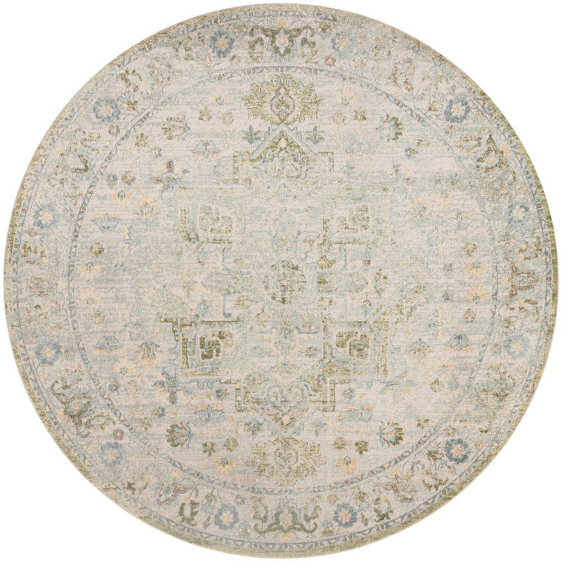 5' Blue And Beige Floral Round Rug