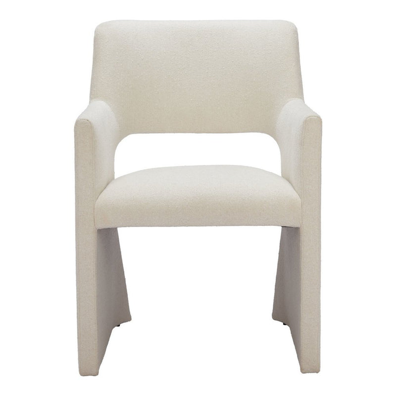 White Upholstered Faux Linen Dining Arm Chair
