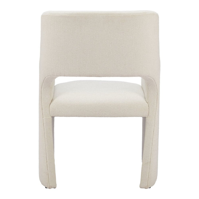 White Upholstered Faux Linen Dining Arm Chair