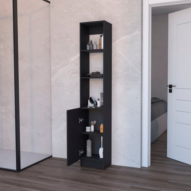 13" Black Wood Single Door Linen Cabinet