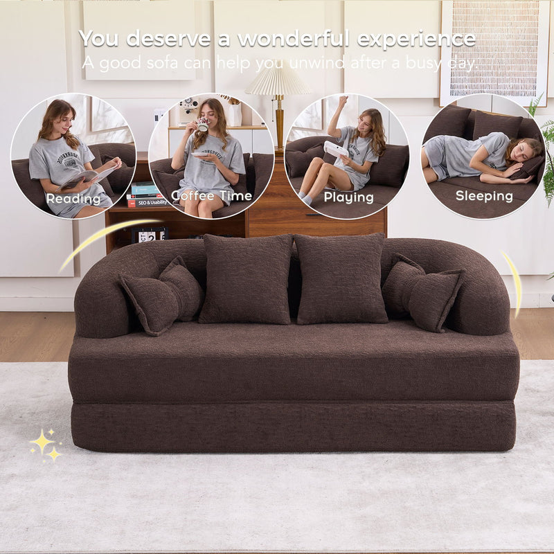 Foldable Sofa Bed, Boneless Couch Convertible Sleeper With 4 Pillows