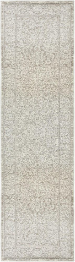 8' Ivory And Beige Floral Distressed Non Skid Runner Rug