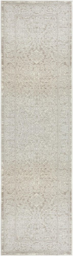 8' Ivory And Beige Floral Distressed Non Skid Runner Rug