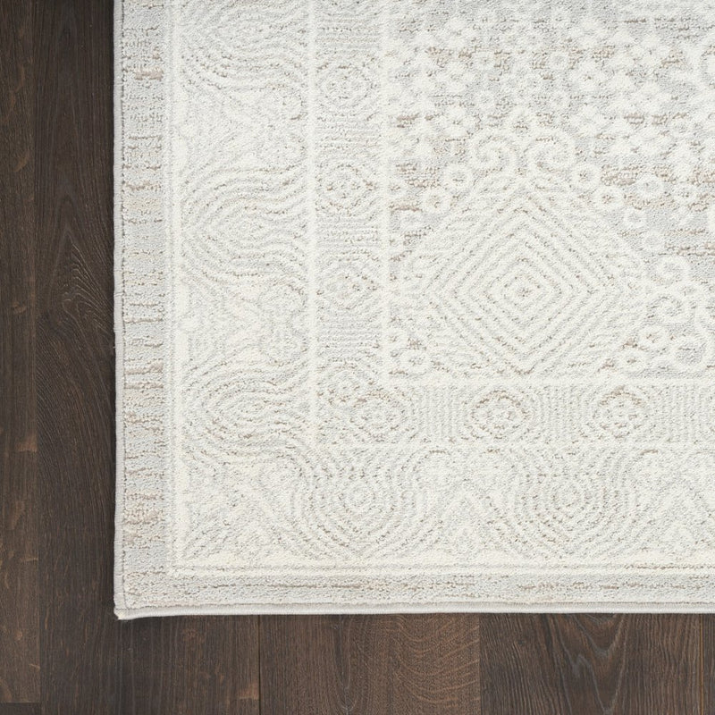 5' X 7' Ivory And Silver Floral Distressed Non Skid Area Rug