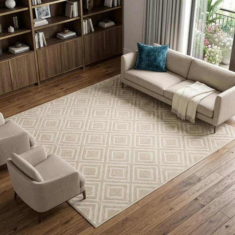 7' X 9' Beige Geometric Area Rug