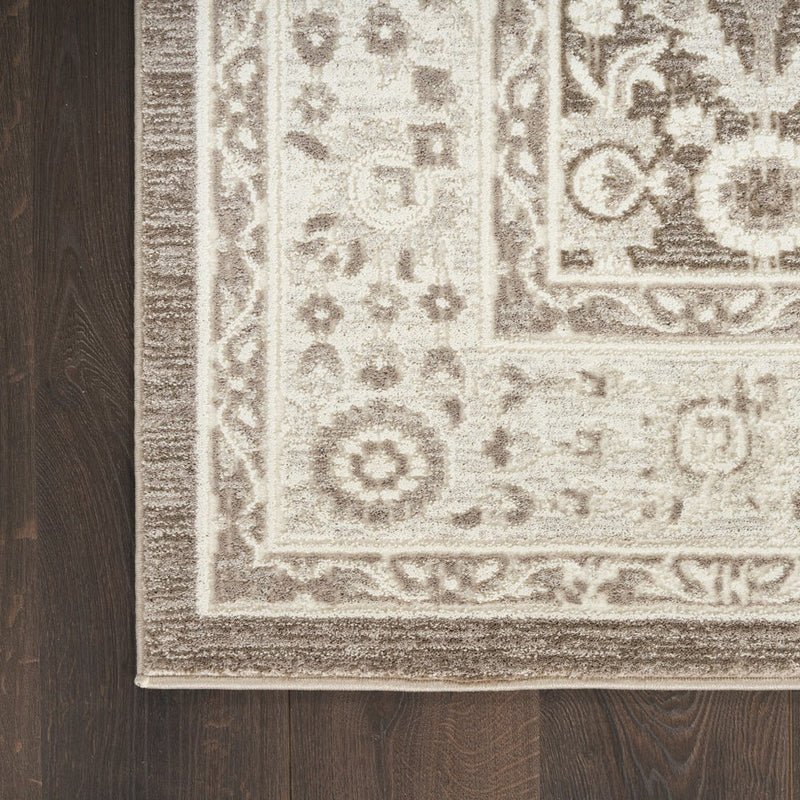 8' X 10' Ivory Brown And Gray Floral Distressed Non Skid Area Rug