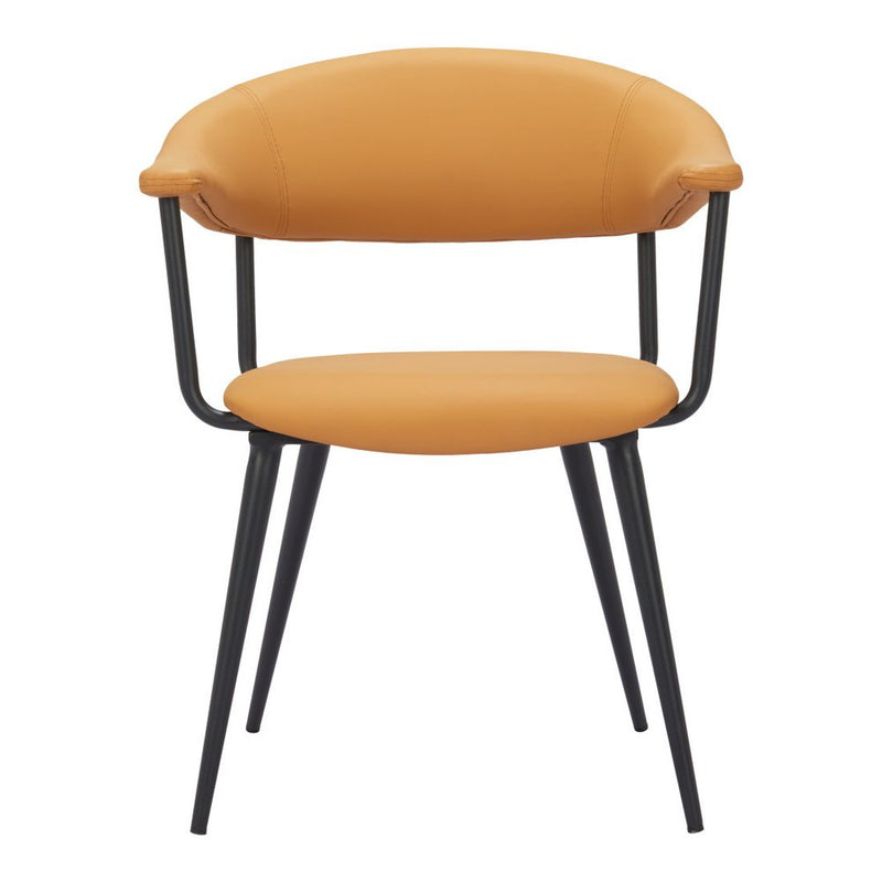 Brown And Black Faux Leather And Steel Open Back Dining Arm Chair