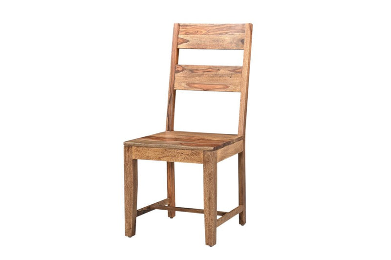 Set of Two Brown Solid Wood Ladder Back Dining Side Chairs