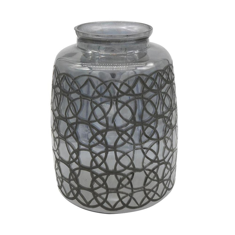 12" Dark Gray Geometric Round Glass Table Vase