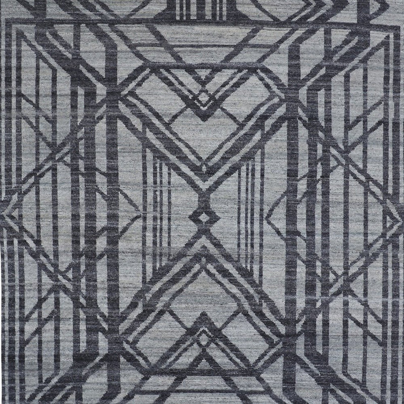5' X 8' Gray And Blue Wool Geometric Hand Knotted Area Rug