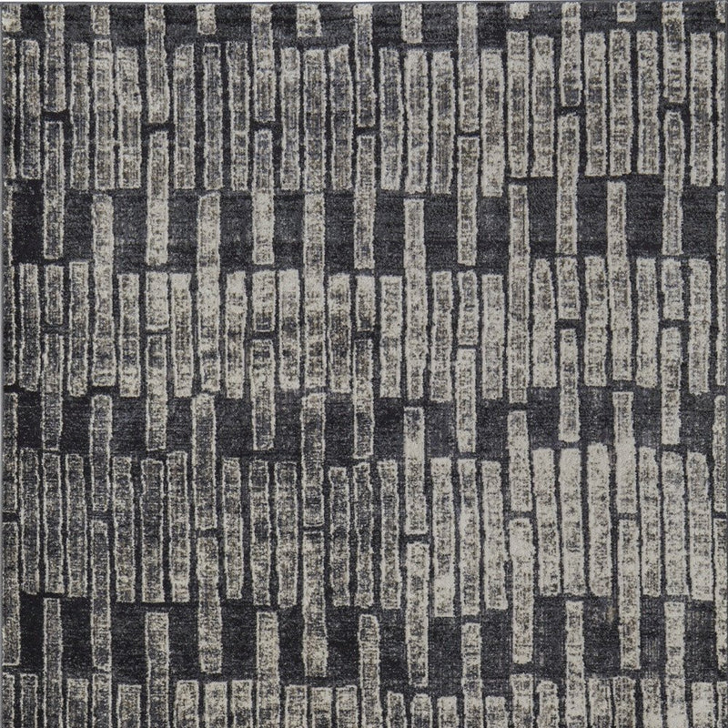 4' X 6' Gray and Black Geometric Power Loom Worn Faded Area Rug