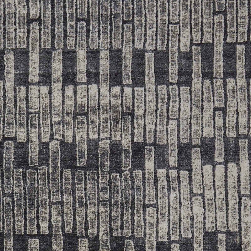 4' X 6' Gray and Black Geometric Power Loom Worn Faded Area Rug