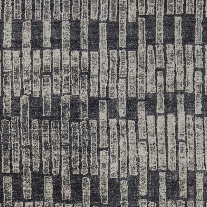 4' X 6' Gray and Black Geometric Power Loom Worn Faded Area Rug