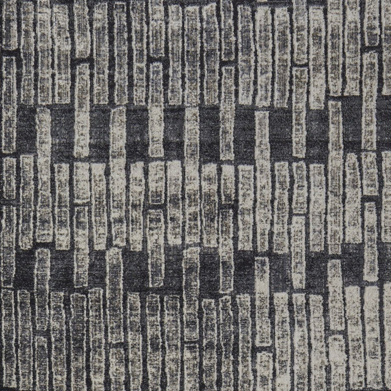 4' X 6' Gray and Black Geometric Power Loom Worn Faded Area Rug