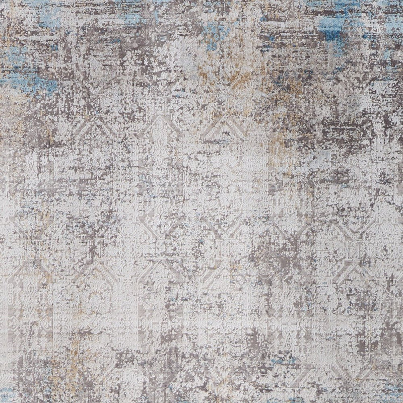 3' X 5' Ivory Gray and Blue Abstract Power Loom Area Rug With Fringe
