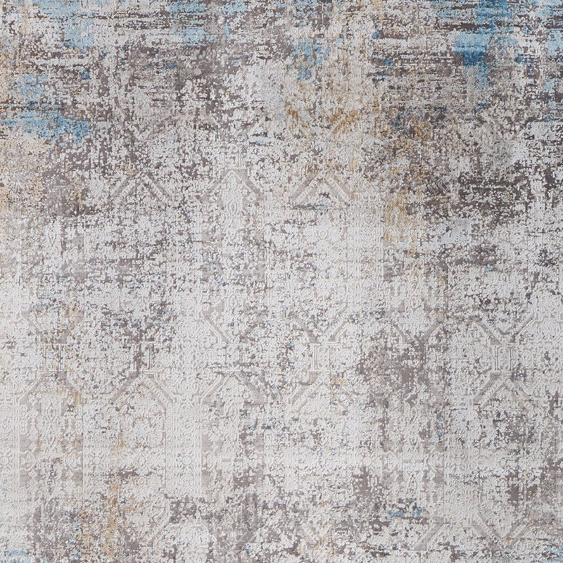 3' X 5' Ivory Gray and Blue Abstract Power Loom Area Rug With Fringe