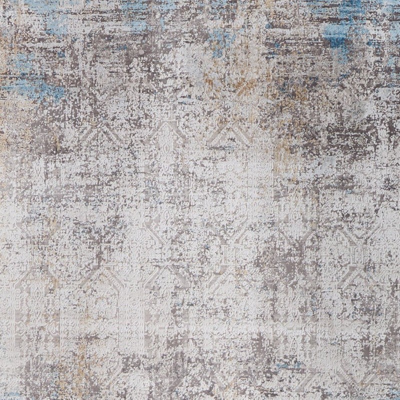 3' X 5' Ivory Gray and Blue Abstract Power Loom Area Rug With Fringe