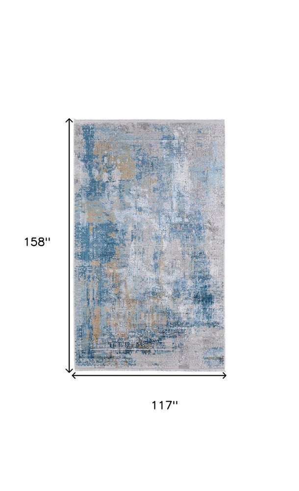 3' X 5' Blue Gold and Gray Abstract Power Loom Area Rug With Fringe