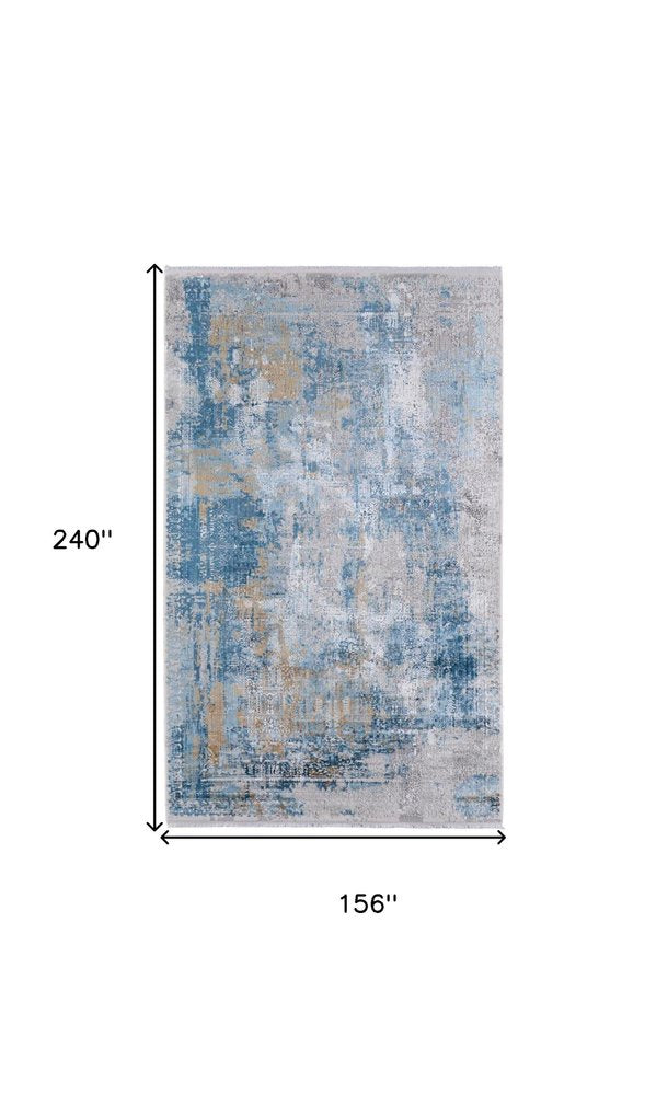 3' X 5' Blue Gold and Gray Abstract Power Loom Area Rug With Fringe