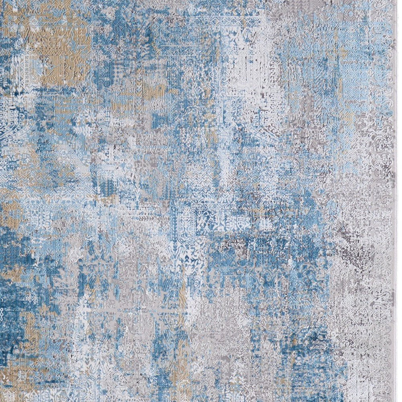 3' X 5' Blue Gold and Gray Abstract Power Loom Area Rug With Fringe