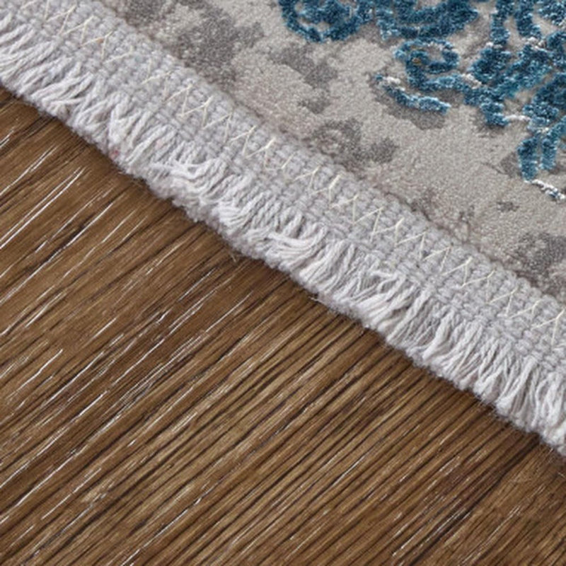3' X 5' Blue Gold and Gray Abstract Power Loom Area Rug With Fringe