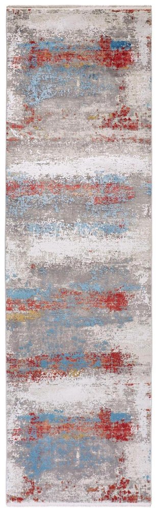 3' X 5' Gray Blue and Red Abstract Power Loom Area Rug With Fringe